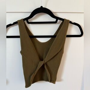 Urban Outfitters Green Knotted Ribbed Cropped Tank Top